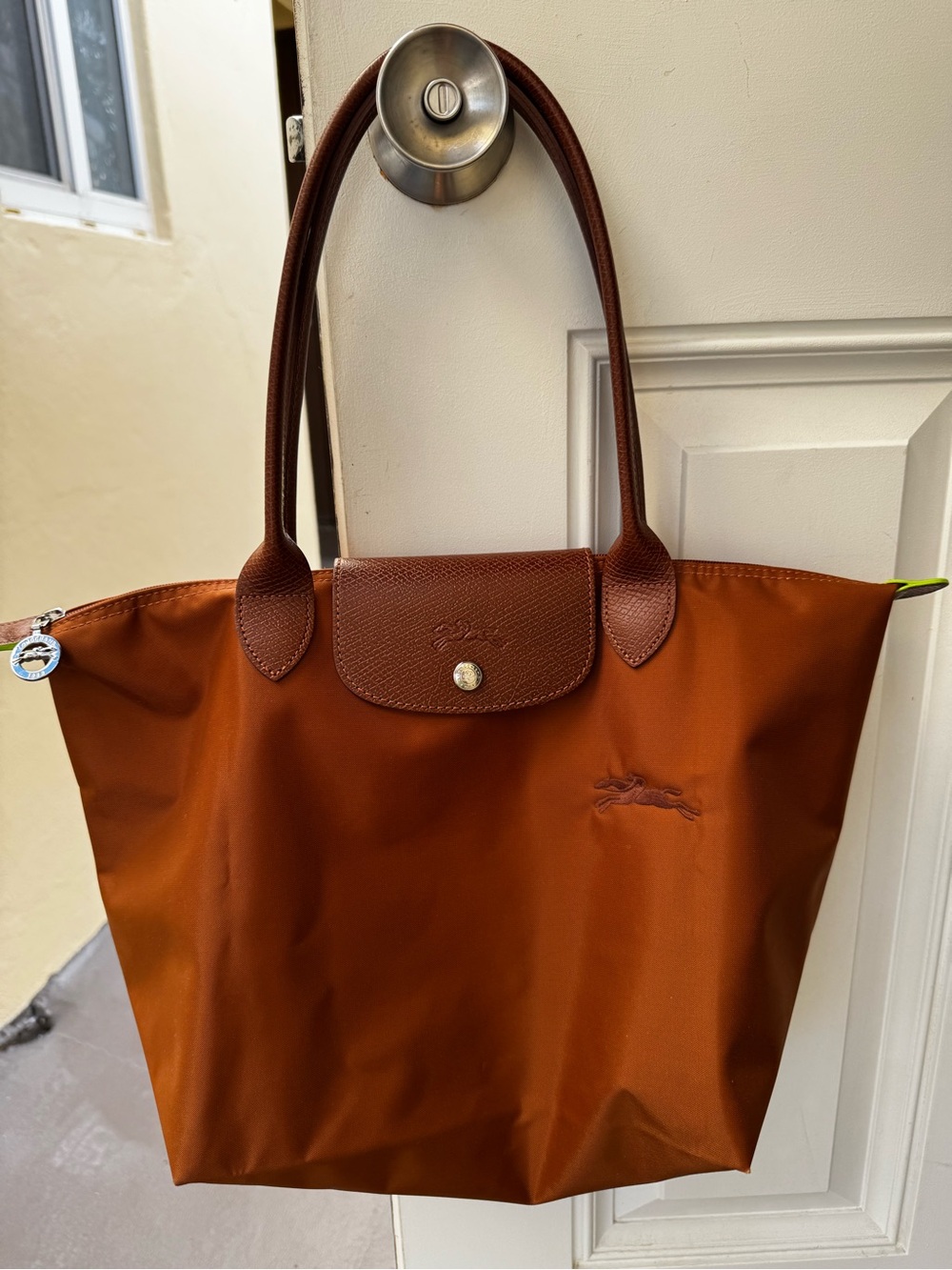 Longchamp Brown Nylon Tote with Leather Trim